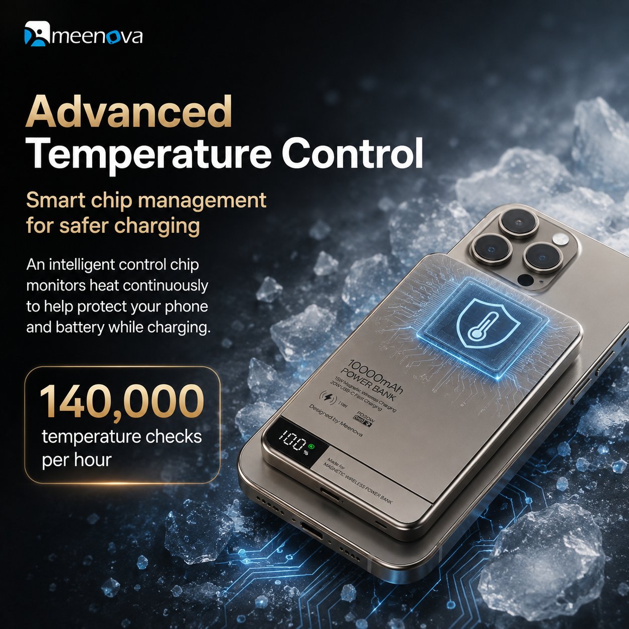 Meenova Ultra-Slim Magnetic Power Bank 5000mAh/10000mAh, 15W Wireless & 20W USB-C PD Fast Charging, Aluminum Alloy Portable Battery Pack