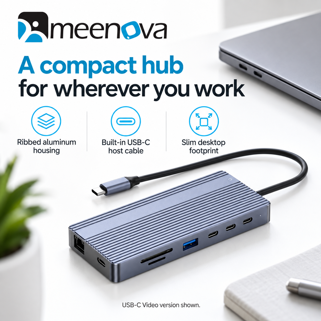 Meenova 14-in-1 USB-C Docking Station with Dual HDMI, 10Gbps USB & Gigabit Ethernet