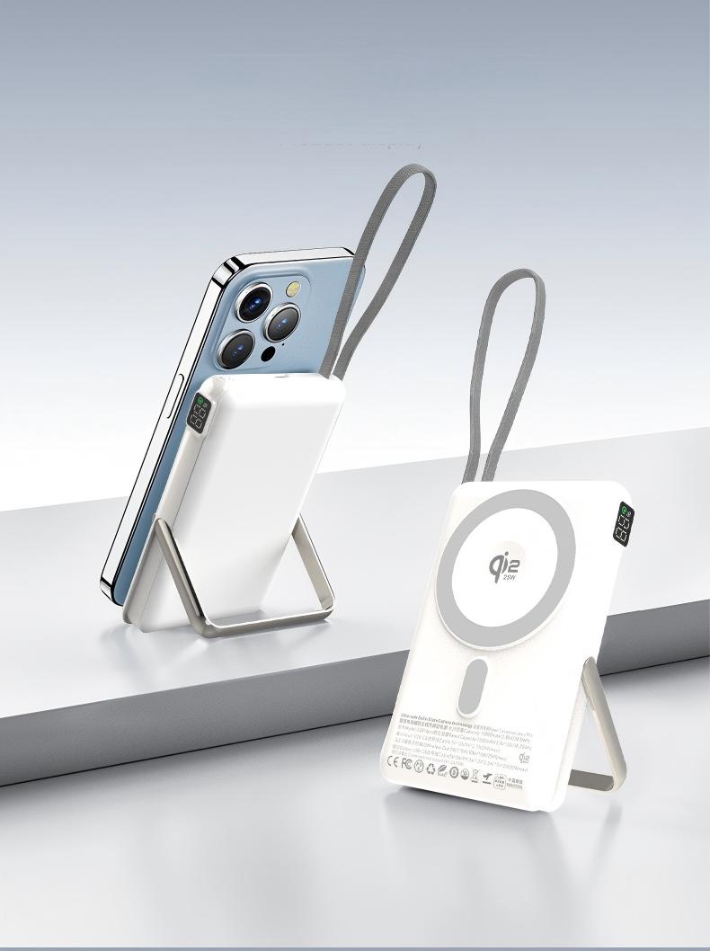 Meenova SolidPower Z 10000mAh MagSafe Power Bank – 30W USB-C, 25W Magnetic Wireless, Built-In Cable & Stand