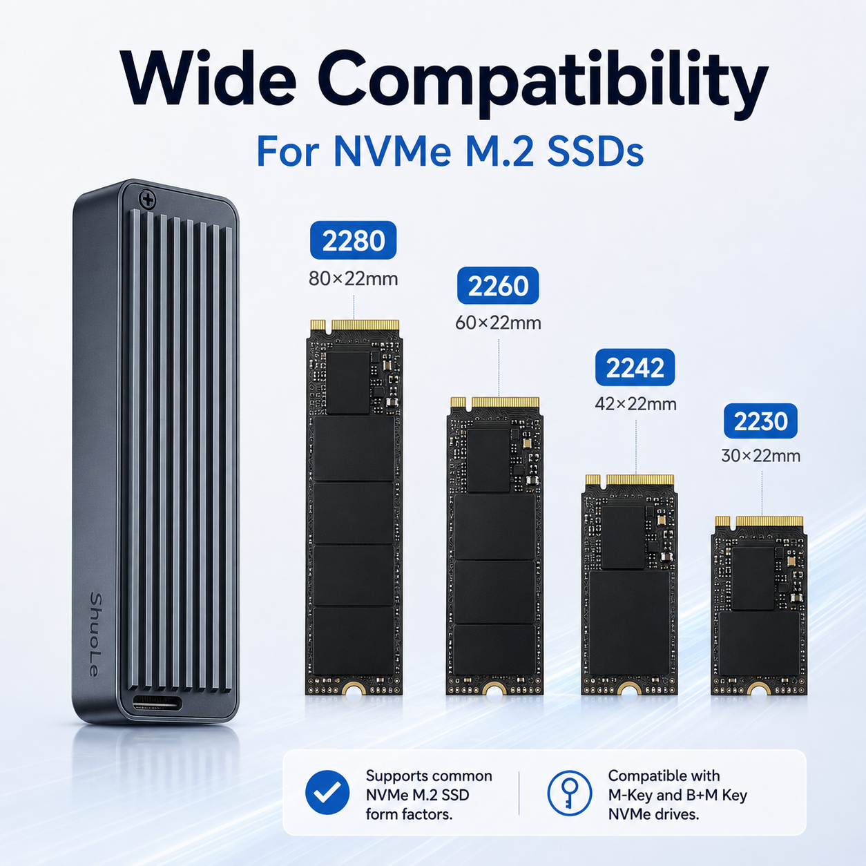 Meenova 10Gbps Smart Display NVMe M.2 SSD Enclosure – USB 3.2 Gen 2, UASP & TRIM, Aluminum Cooling, 2230/2242/2260/2280