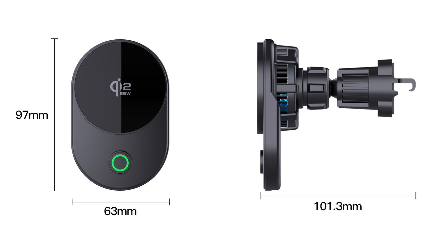 Meenova Qi2.2 25W Magnetic Wireless Car Charger with Active Cooling, 360° Rotating Mount & Strong Magnetic Hold