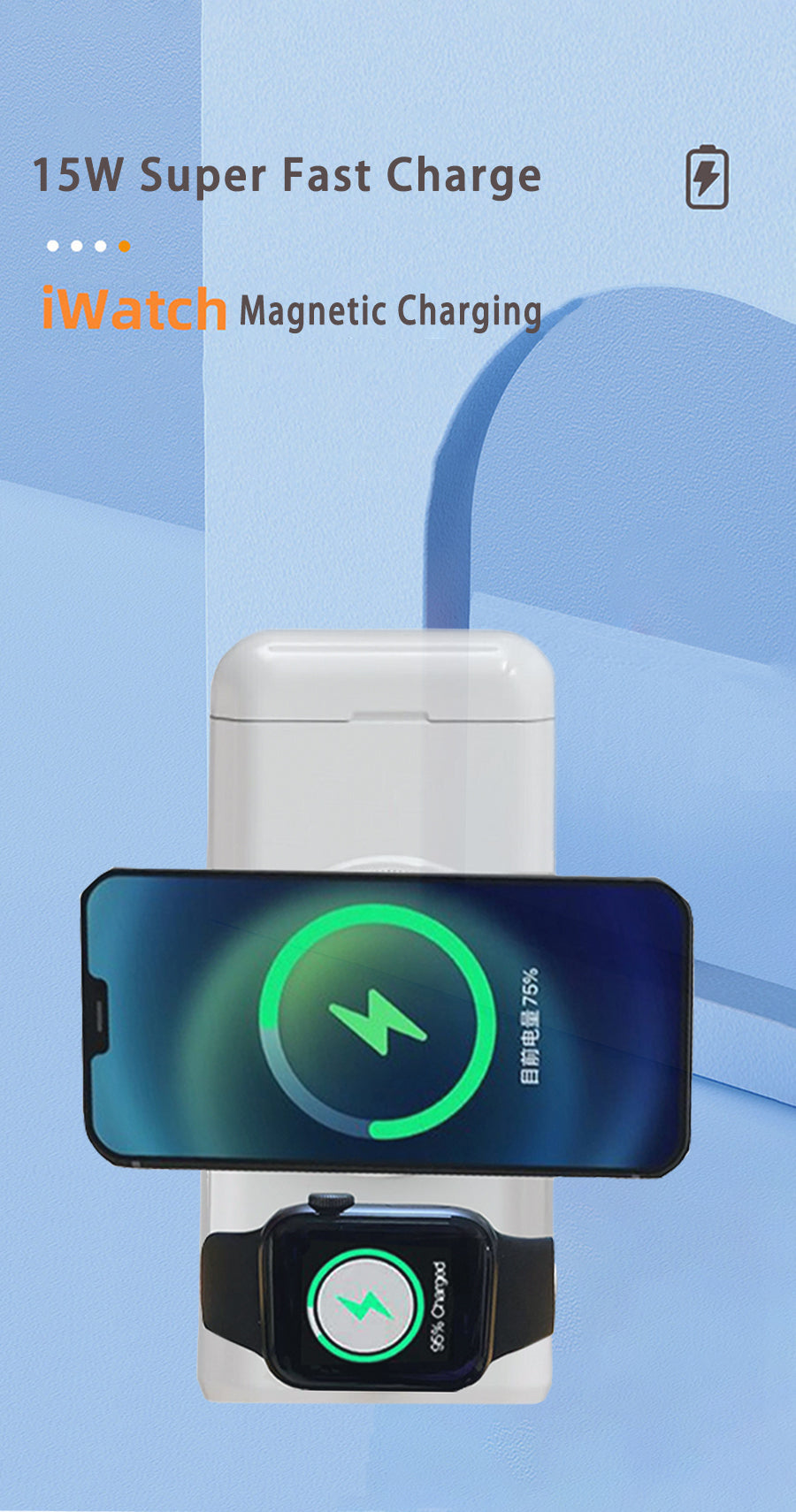Meenova 4-in-1 multifunctional magnetic wireless charging Mobile Power Supply for Mobile Phone Watch Headset.