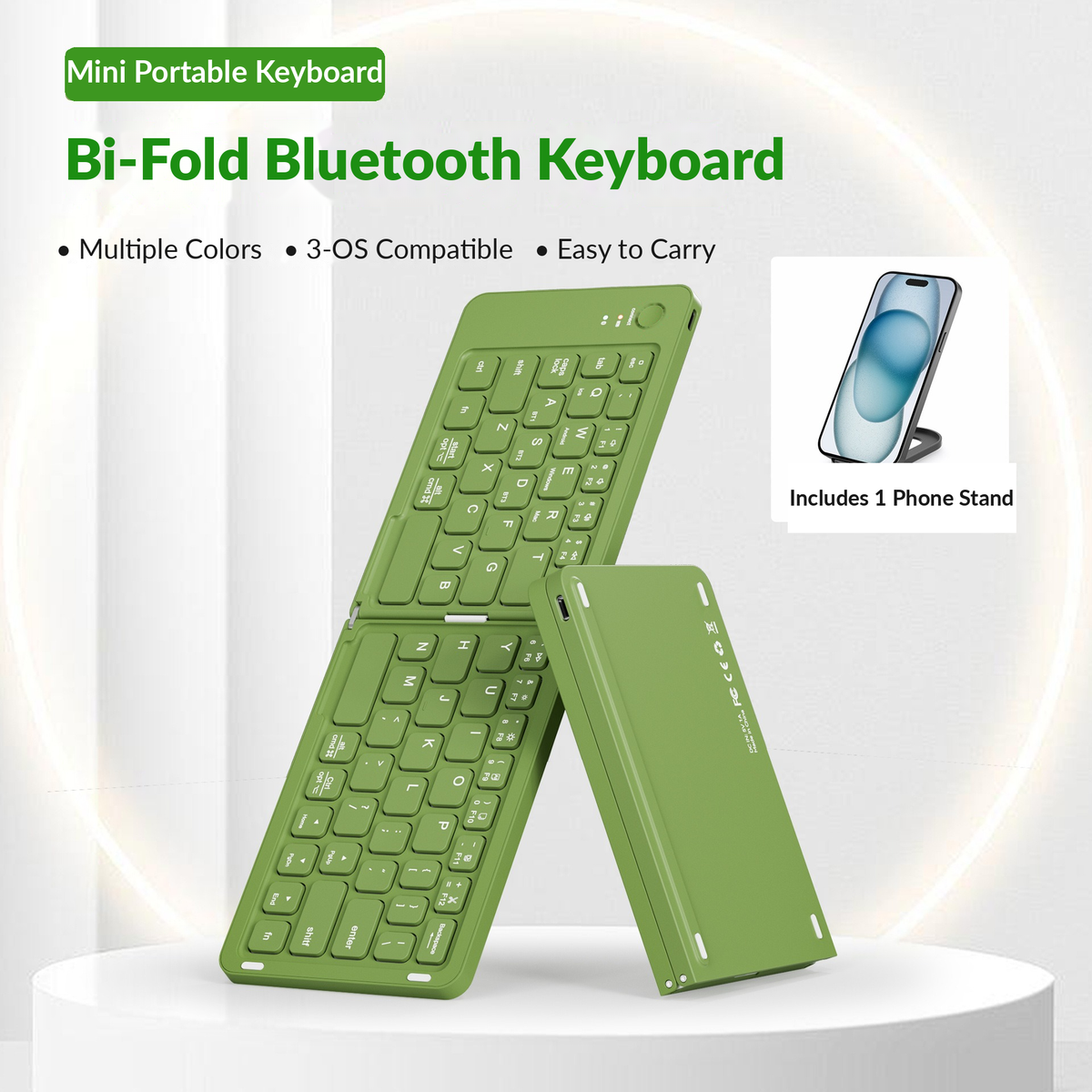 Meenova 67-Key Dual-Fold Bluetooth Keyboard, 3-Device Rechargeable Travel Keyboard with Phone Stand for iOS, Android, Windows & Mac