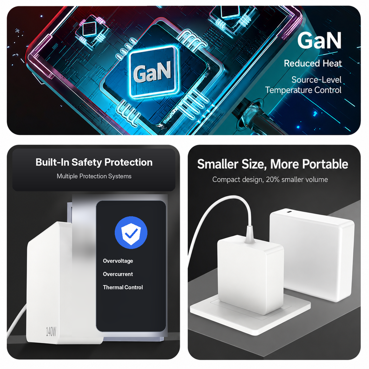Meenova 140W GaN Charger with Built-In MagSafe 3-Compatible Cable, PD 3.1 Fast Charger for MacBook Air & MacBook Pro