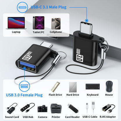 Lightning to USB C Adapter (USB-A to USB-C Male Adapter, Lanyards)