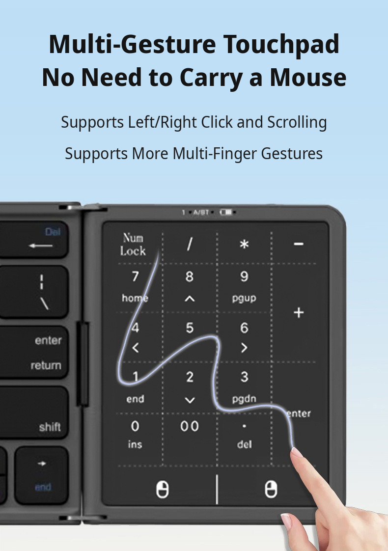 Meenova 64-Key Tri-Fold Bluetooth Keyboard with Touchpad, 3-Device Rechargeable Travel Keyboard for iPad, Mac, Windows & Android