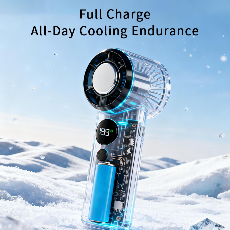 DF89 199-Speed Ice Cooling Handheld Fan, Portable Rechargeable Mini Fan with Cooling Plate, LED Battery Display and Strong Airflow