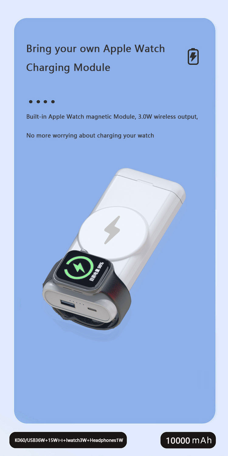 Meenova 4-in-1 multifunctional magnetic wireless charging Mobile Power Supply for Mobile Phone Watch Headset.