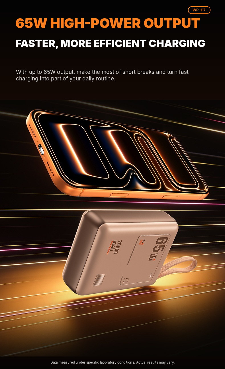 Meenova WP-117 20,000mAh 65W USB-C Power Bank with Detachable Cable, LED Display & 40W Fast Recharging
