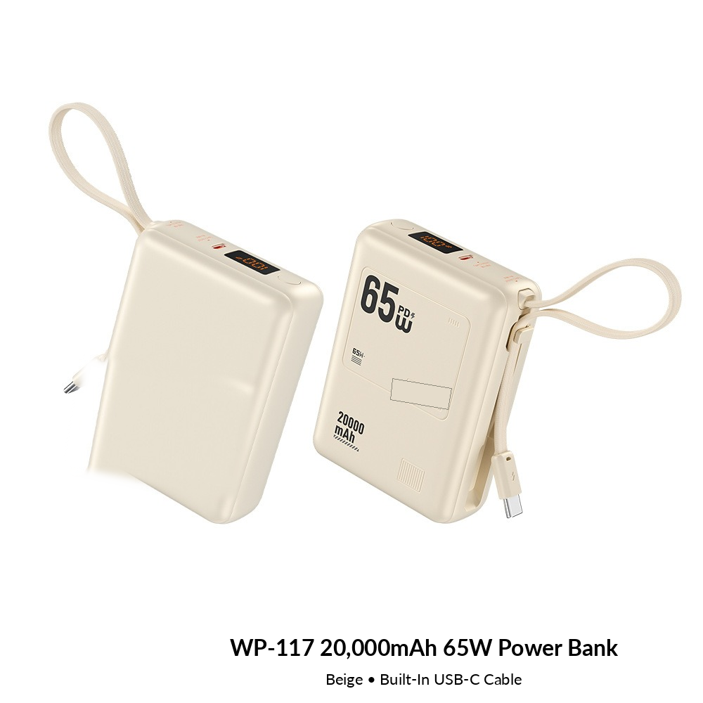 Meenova WP-117 20,000mAh 65W USB-C Power Bank with Detachable Cable, LED Display & 40W Fast Recharging