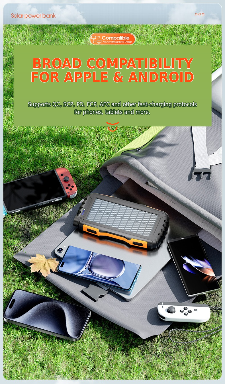 Meenova 20,000mAh Solar Power Bank with 22.5W SCP, 20W USB-C PD, IP55 Water Resistance, Flashlight & 3-Device Charging