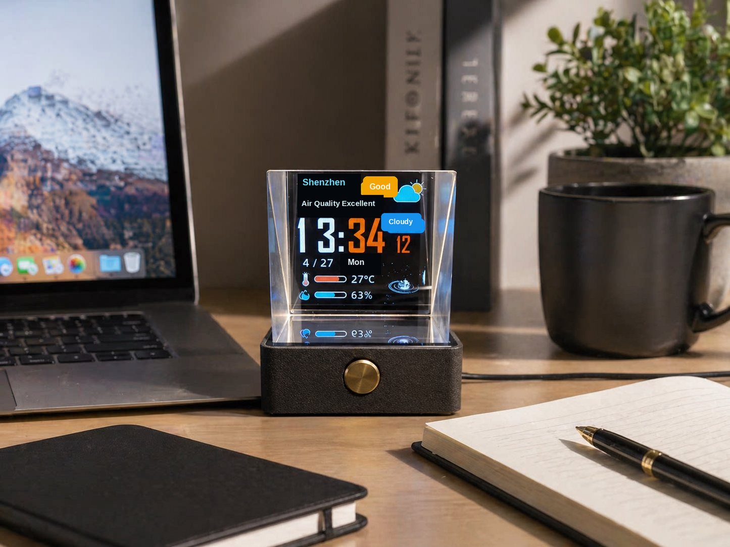 Meenova 10.1" Transparent Smart Desk Display with 64GB Storage, WiFi Photo Frame, Weather, Stock & Crypto Widgets and RGB Lighting