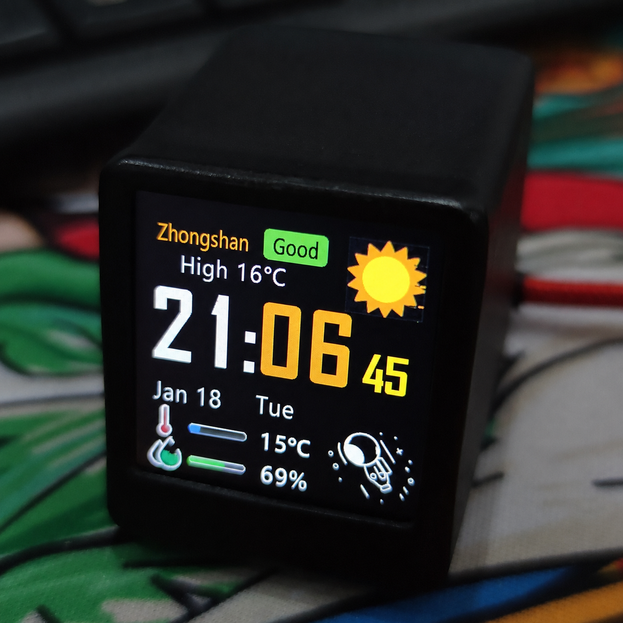 Meenova Smart Pixel WiFi Desktop Clock with Weather, Custom GIF Animation, Photo Album, Countdown Timer & Multi-Theme Display