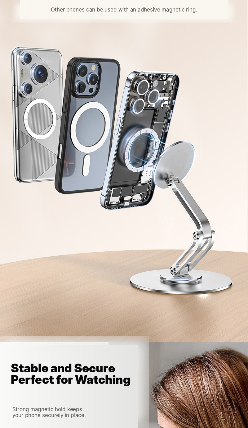 Meenova N52 360° Rotating Foldable Magnetic Phone Stand, Aluminum Alloy Adjustable Desktop Holder for MagSafe-Compatible Phones