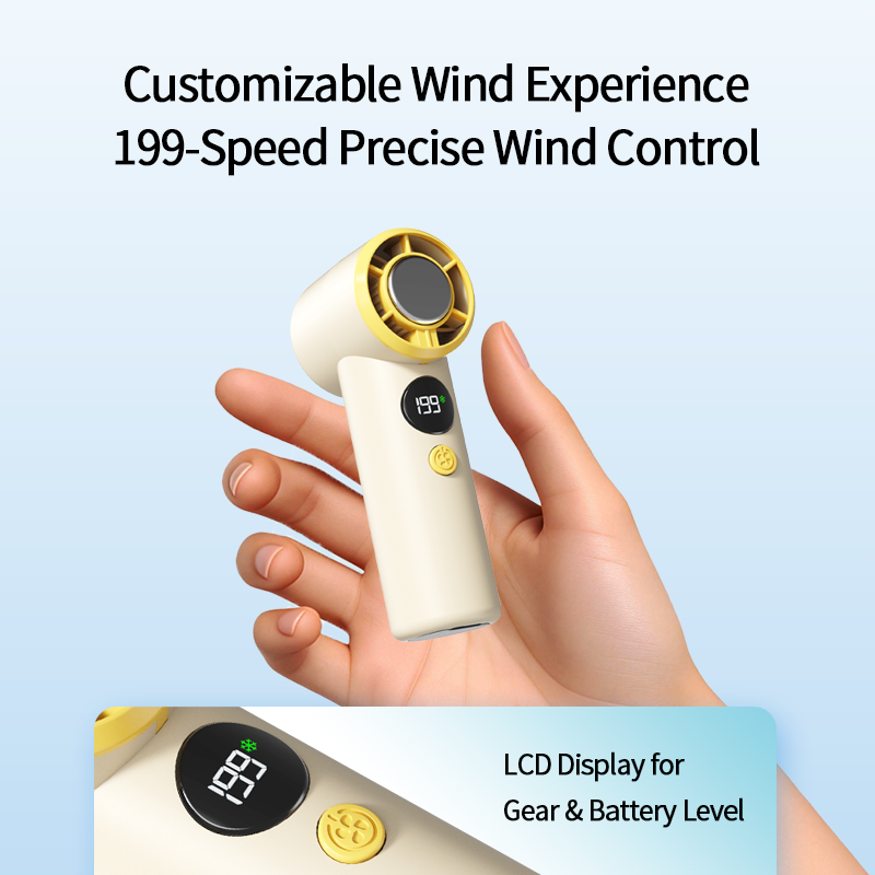 DF89 199-Speed Ice Cooling Handheld Fan, Portable Rechargeable Mini Fan with Cooling Plate, LED Battery Display and Strong Airflow