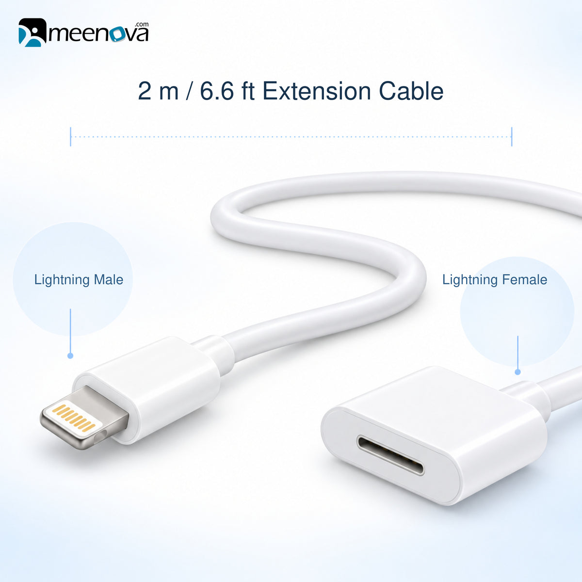 Meenova Lightning Male to Female Extension Cable, Lightning Extension 1 Foot Short Cable, 9cm/30cm/50cm/1m/2m (0.5ft/1ft/3.3ft/6.6ft), with Plastic Connectors for Microphone, Apple Pencil, AirPods Case, PALOVUE iMic Portable, Black or White