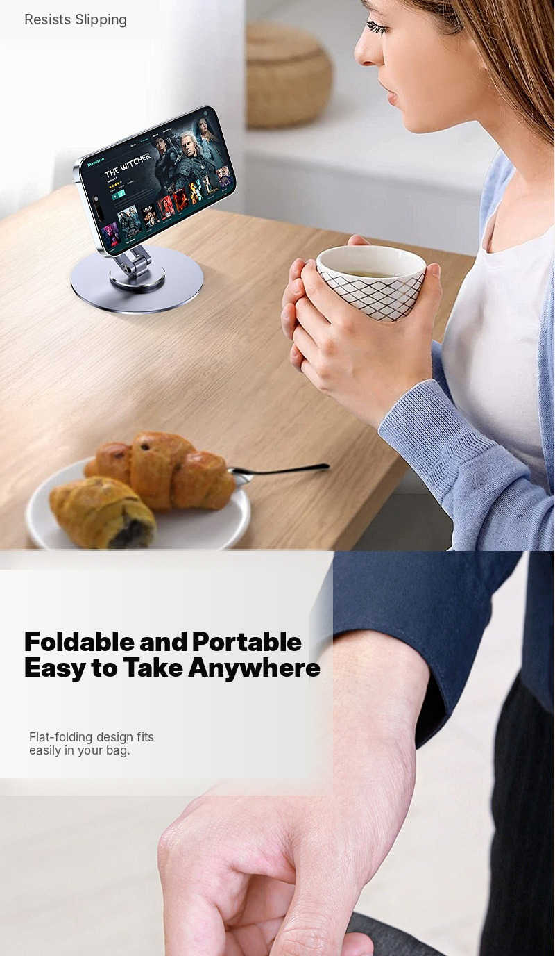 Meenova N52 360° Rotating Foldable Magnetic Phone Stand, Aluminum Alloy Adjustable Desktop Holder for MagSafe-Compatible Phones