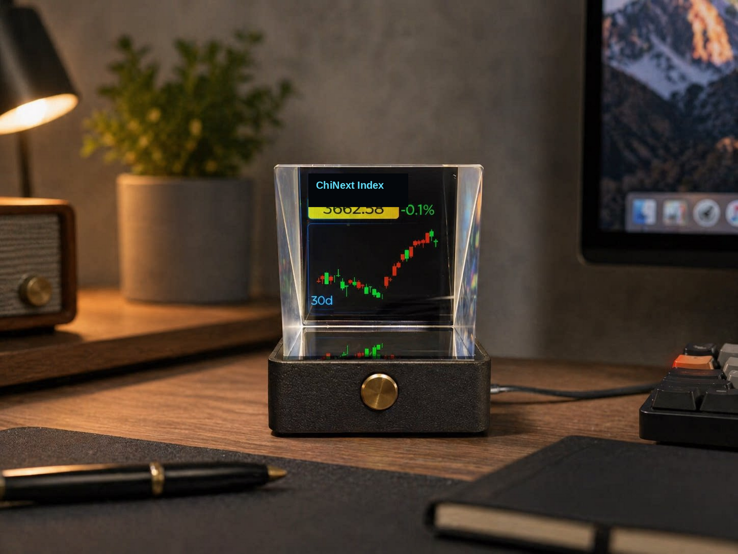 Meenova 10.1" Transparent Smart Desk Display with 64GB Storage, WiFi Photo Frame, Weather, Stock & Crypto Widgets and RGB Lighting