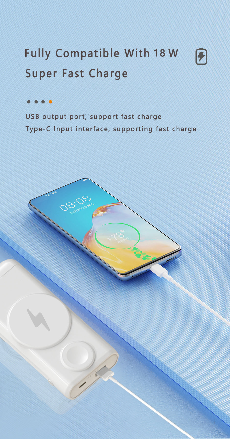 Meenova 4-in-1 multifunctional magnetic wireless charging Mobile Power Supply for Mobile Phone Watch Headset.