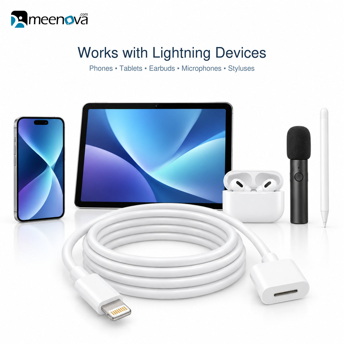 Meenova Lightning Male to Female Extension Cable, Lightning Extension 1 Foot Short Cable, 9cm/30cm/50cm/1m/2m (0.5ft/1ft/3.3ft/6.6ft), with Plastic Connectors for Microphone, Apple Pencil, AirPods Case, PALOVUE iMic Portable, Black or White