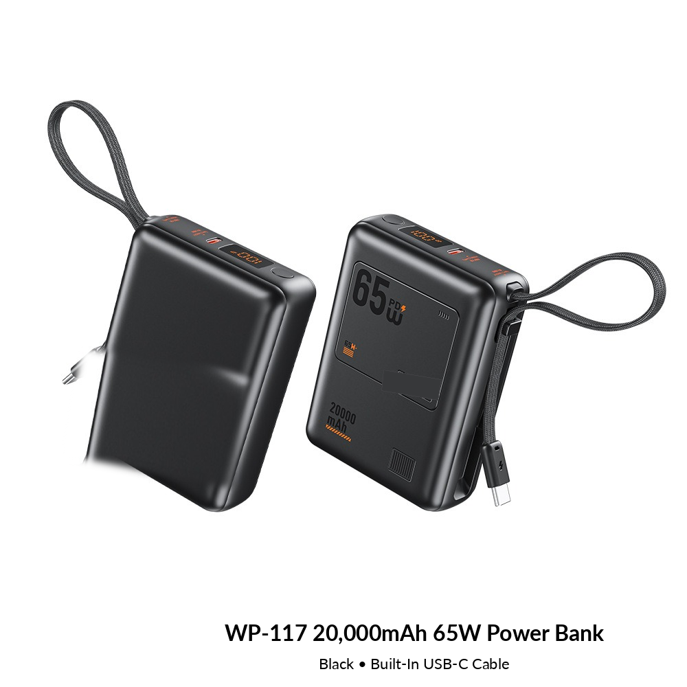 Meenova WP-117 20,000mAh 65W USB-C Power Bank with Detachable Cable, LED Display & 40W Fast Recharging