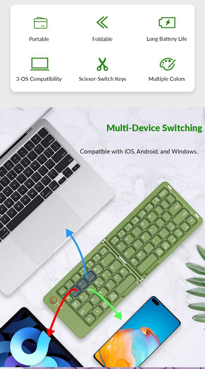 Meenova 67-Key Dual-Fold Bluetooth Keyboard, 3-Device Rechargeable Travel Keyboard with Phone Stand for iOS, Android, Windows & Mac