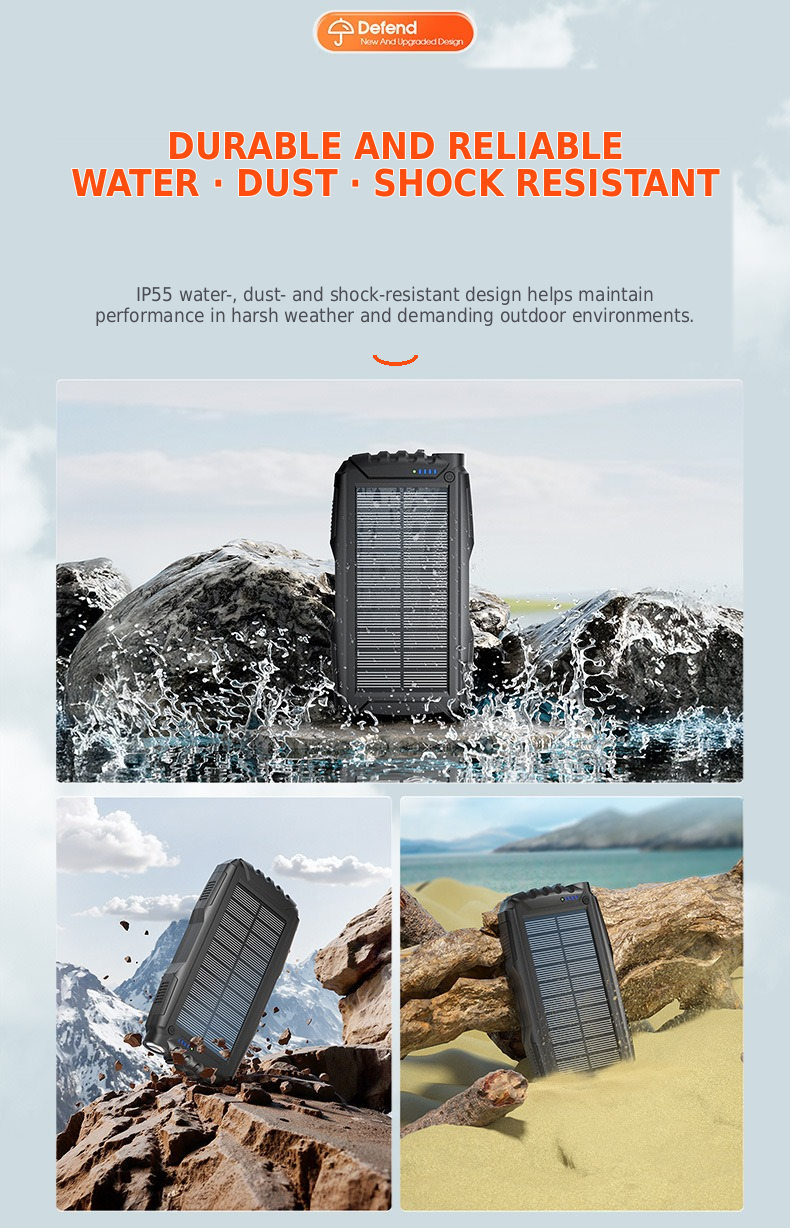 Meenova 20,000mAh Solar Power Bank with 22.5W SCP, 20W USB-C PD, IP55 Water Resistance, Flashlight & 3-Device Charging