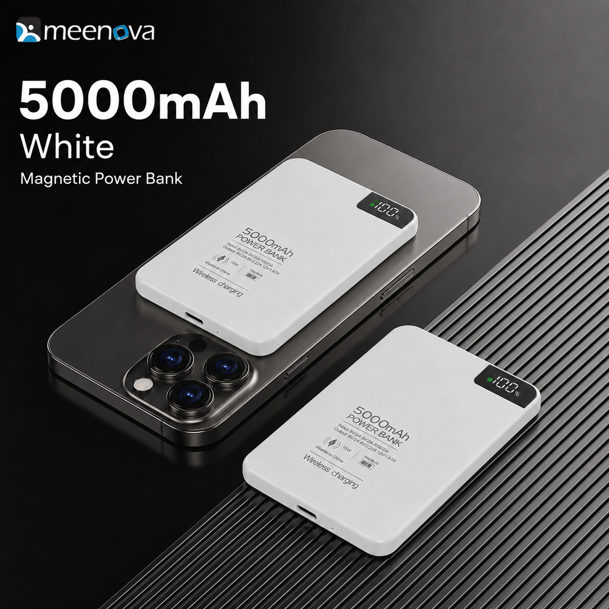 Meenova Ultra-Slim Magnetic Power Bank 5000mAh/10000mAh, 15W Wireless & 20W USB-C PD Fast Charging, Aluminum Alloy Portable Battery Pack