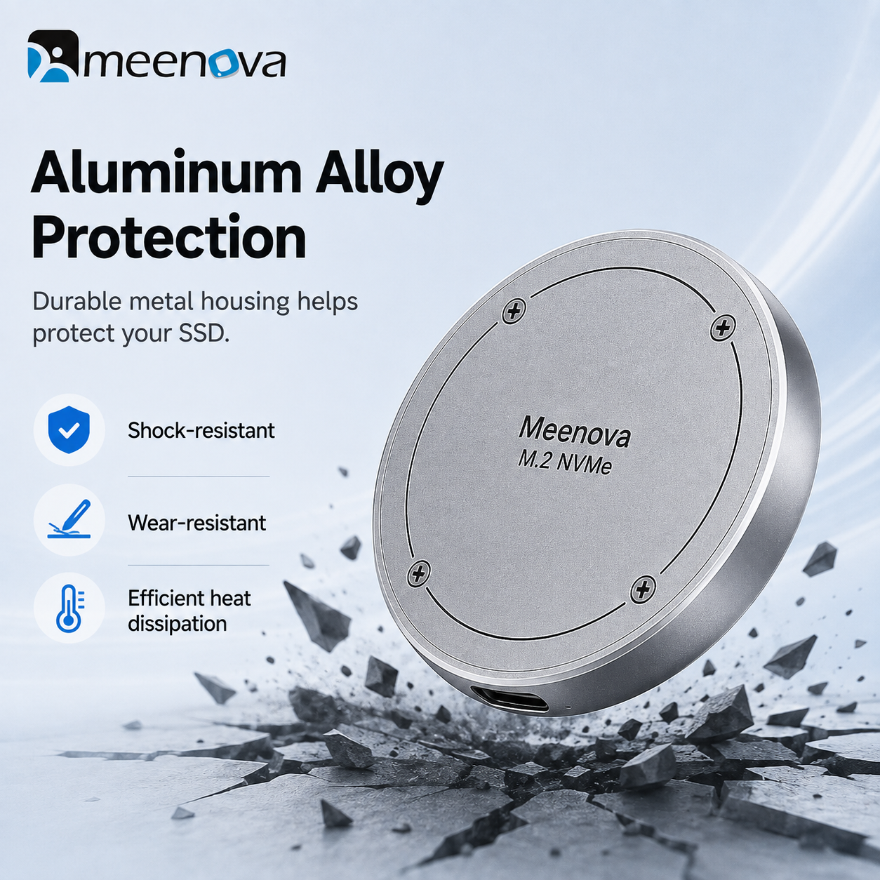 Meenova M.2 NVMe Magnetic SSD Enclosure – 10Gbps USB-C, 2230/2242 SSD, Up to 2TB