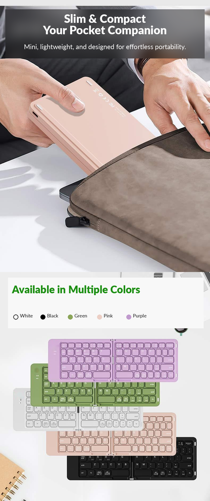 Meenova 67-Key Dual-Fold Bluetooth Keyboard, 3-Device Rechargeable Travel Keyboard with Phone Stand for iOS, Android, Windows & Mac