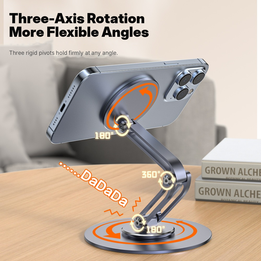 Meenova N52 360° Rotating Foldable Magnetic Phone Stand, Aluminum Alloy Adjustable Desktop Holder for MagSafe-Compatible Phones