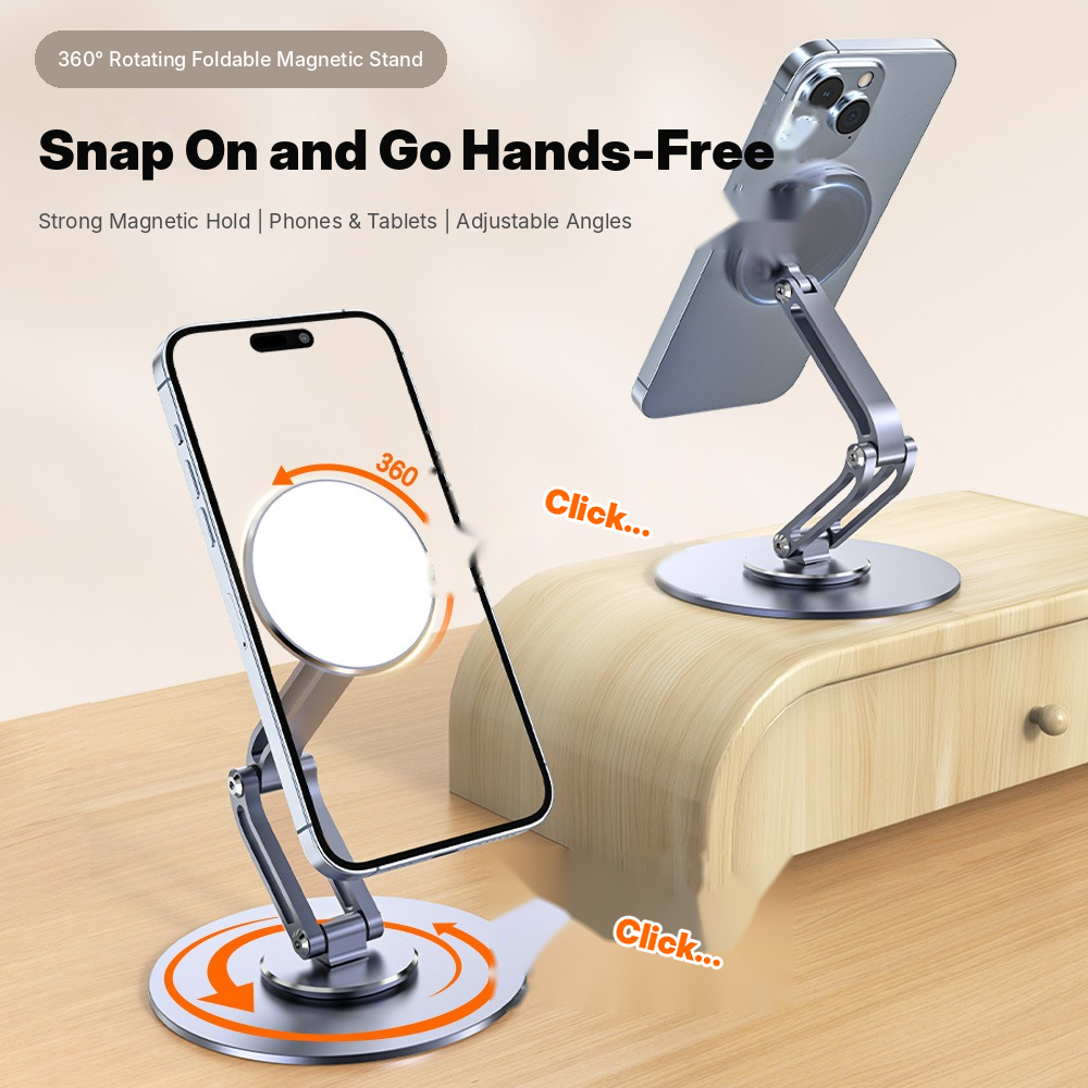 Meenova N52 360° Rotating Foldable Magnetic Phone Stand, Aluminum Alloy Adjustable Desktop Holder for MagSafe-Compatible Phones