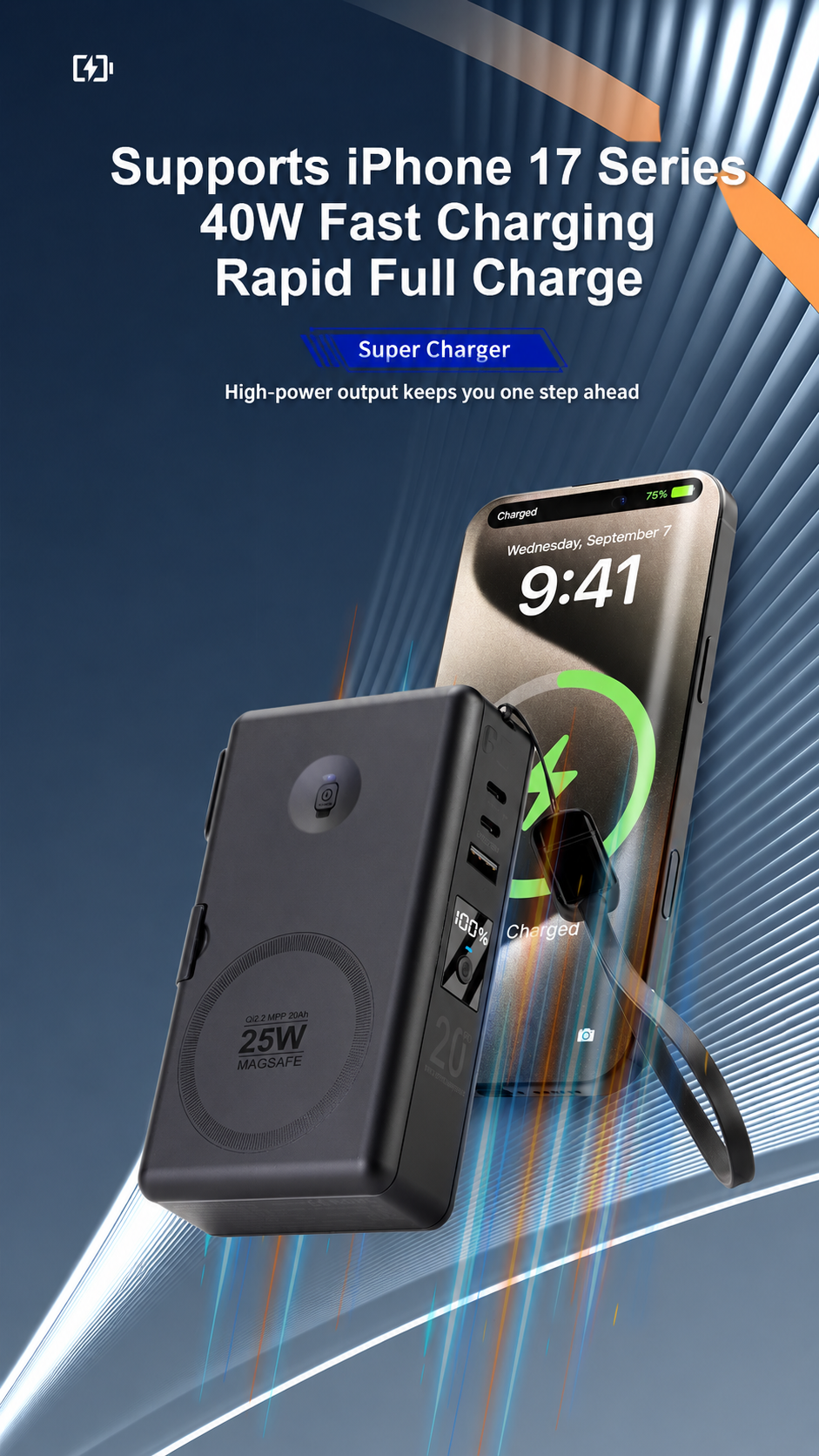 Meenova SolidPower T20 6-in-1 Qi2 MagSafe 25W Power Bank & 65W GaN Travel Charger, 20,000mAh Magnetic Solid-State Battery