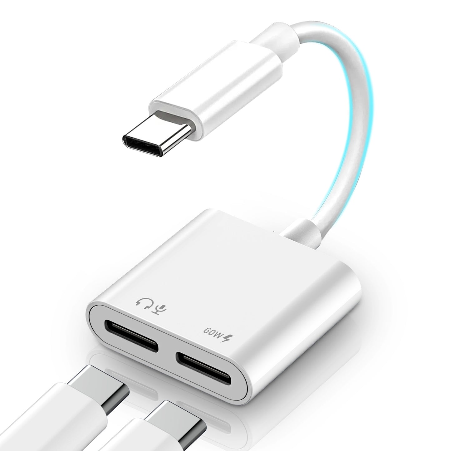 USB-C Splitter 1 in 2 Out for USB C Headphones and Charging 60W, Dual Type C Headphone Adapter for iPhone 15 16 iPad Samsung S24 Tab S