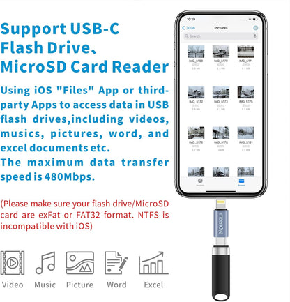 Meenova USB C to Lightning OTG Adapter for USB-C DAC, Big Current up to 400mA/5V, iPhone OTG Adaptor, Compatible with iPhone iPad iPod with Anti-Lost Holder, iPhone 14 13 12 11 Pro Max, Xs Max, Xr, Plus