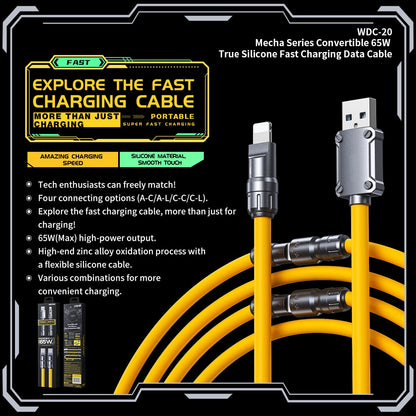 Meenova Mobile phone charging cable, zinc alloy 65W super fast charging cable, splicing two-in-two, splicing data cable
