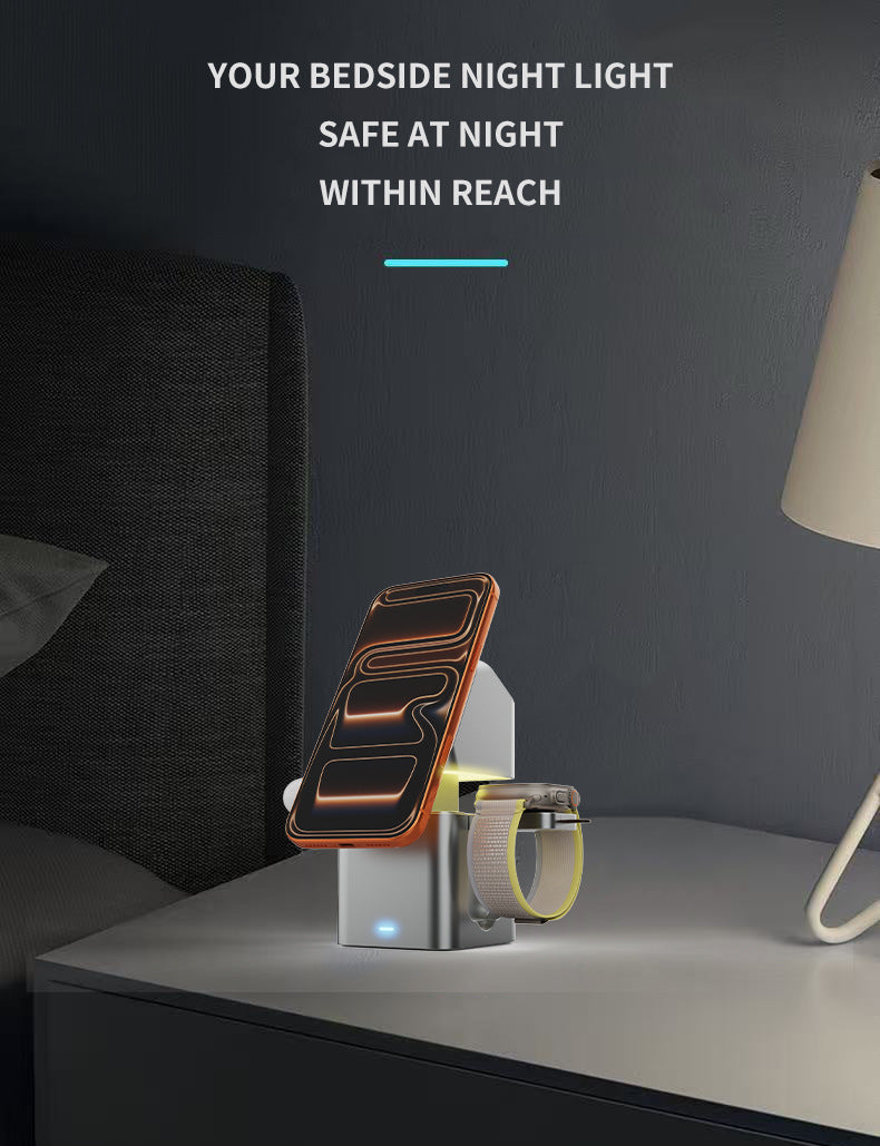 Meenova Qi2 25W MagSafe Compatible Wireless Charger with Smart Lift Night Light, 3-in-1 Charging Station for iPhone 18 Pro Max, iPhone Duo & Samsung