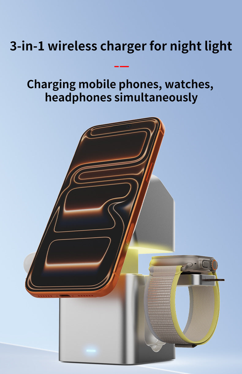 Meenova Qi2 25W MagSafe Compatible Wireless Charger with Smart Lift Night Light, 3-in-1 Charging Station for iPhone 18 Pro Max, iPhone Duo & Samsung