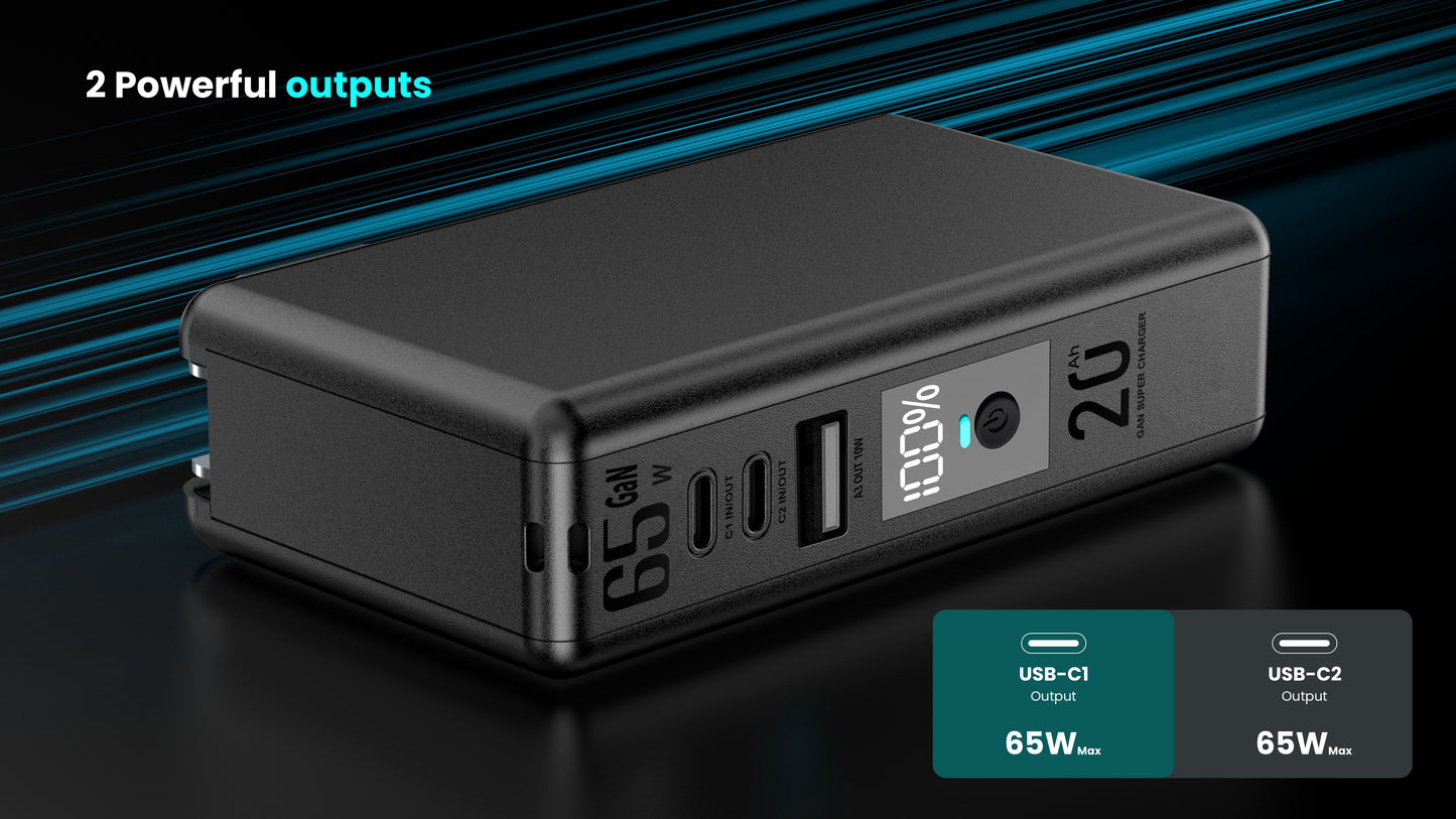 SolidPower T20 6-in-1 Qi2 Magnetic Power Bank & 65W GaN Travel Charger, 20,000mAh