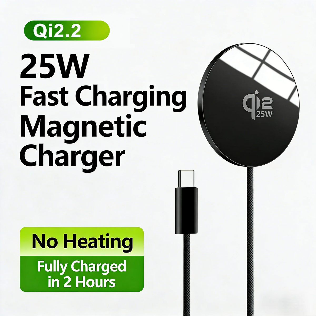 Meenova 25W MagSafe Magnetic Wireless Charger – Qi2-Compatible Ultra-Slim USB-C Charging Pad for iPhone & Galaxy
