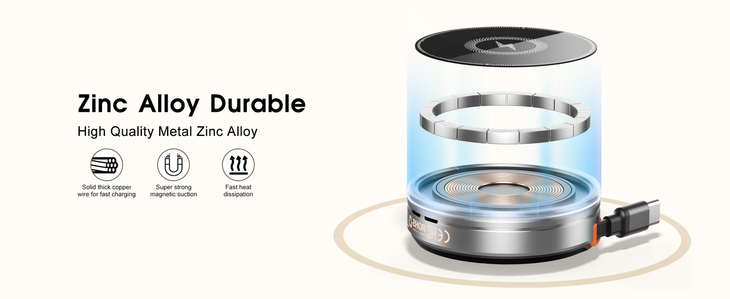 3-in-1 Magnetic Wireless Charger Stand, Foldable Adjustable Angle Desktop Type-C Cable 15W Fast Charger with Retractable Cable for Phone Watch Earbuds Simultaneous Charging