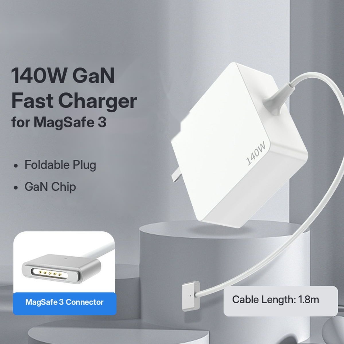 Meenova 140W GaN Charger with Built-In MagSafe 3-Compatible Cable, PD 3.1 Fast Charger for MacBook Air & MacBook Pro