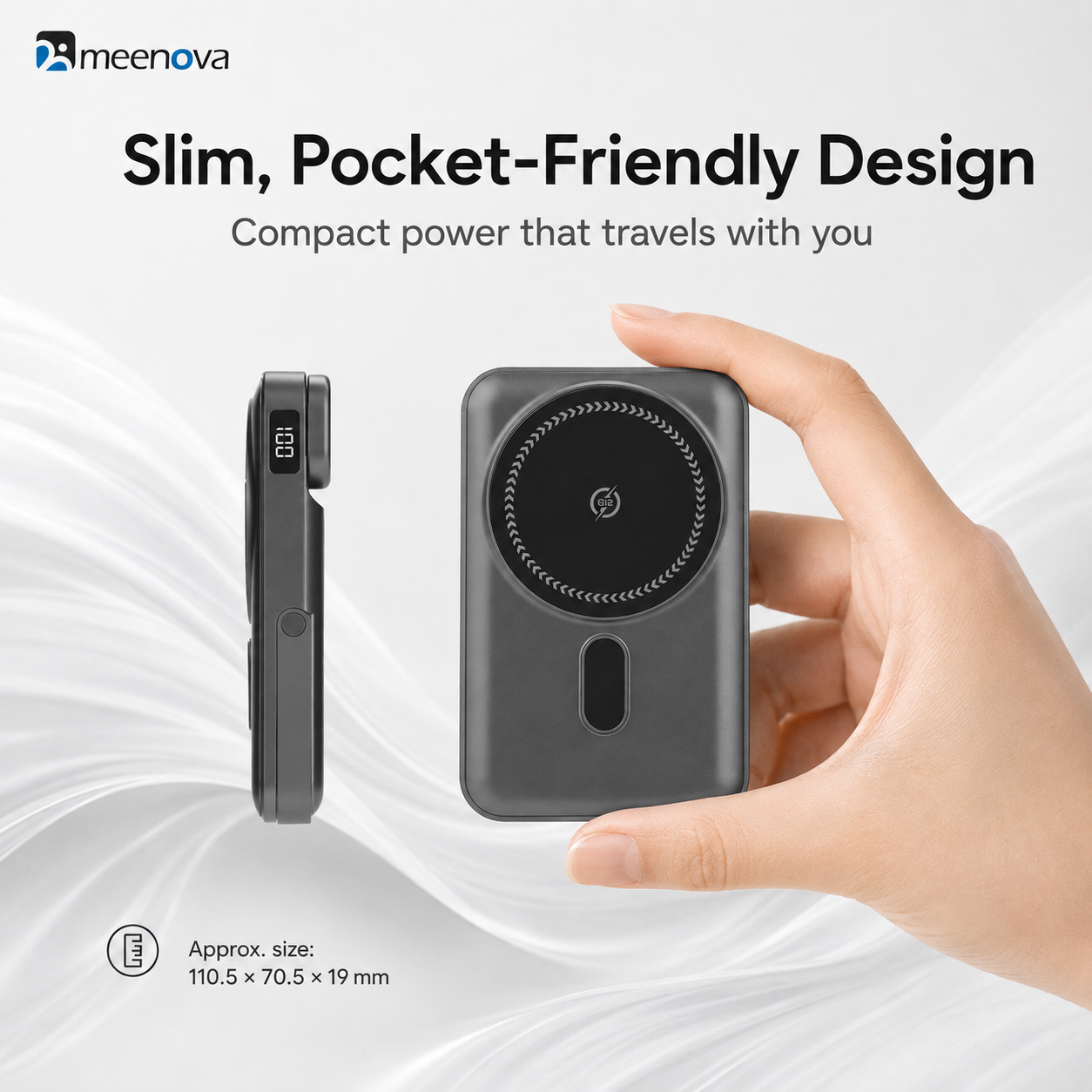 Meenova CK801 Qi2.2 25W Magnetic Wireless Power Bank 10000mAh with 35W USB-C Fast Charging, Apple Watch Charger & Foldable Stand