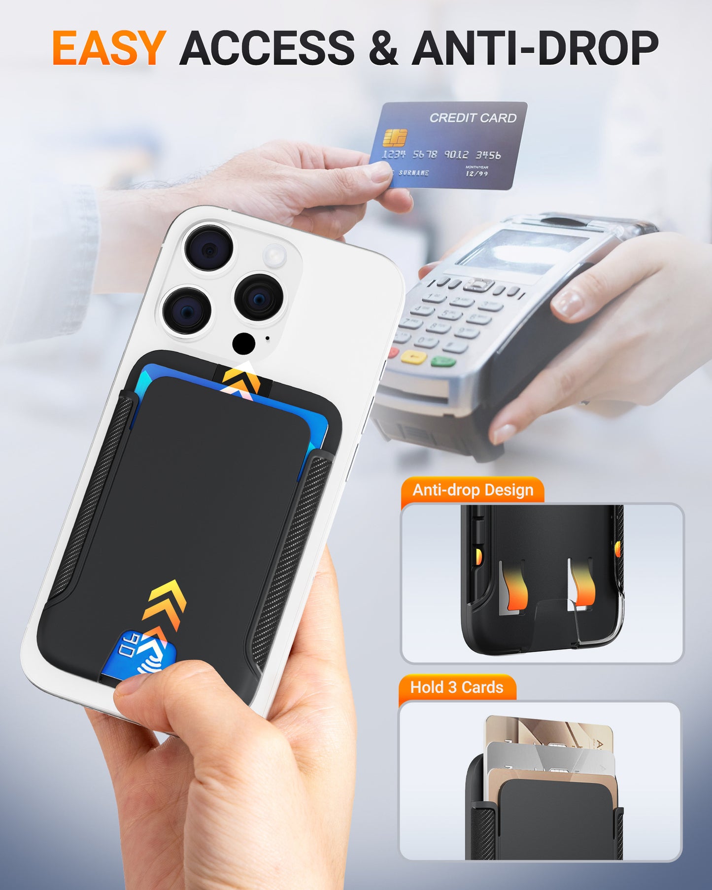 MagSafe Wallet Stand for iPhone 16, 3-Card Holder with Adjustable 15°-175° Rotation, Strong Magnetic Phone Card Case, Black