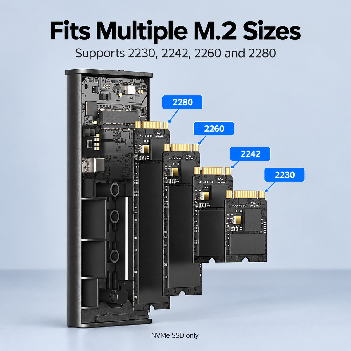 Meenova USB4 40Gbps M.2 NVMe SSD Enclosure with Cooling Fan, Tool-Free Aluminum Alloy & ABS Housing, Supports 2230/2242/2260/2280 and Up to 8TB