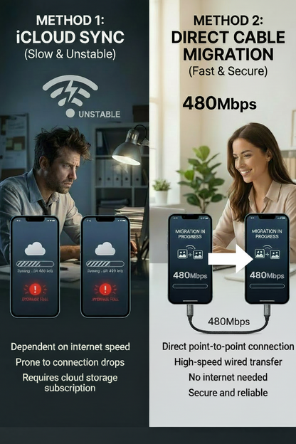 Meenova Lightning to USB-C OTG Data Cable (1ft/30cm) – Smooth Black Silicone, Fast Data Transfer & Device Migration for iPhone 14/13/12 to iPhone 18/16/15, Supports File, Photo, and Video Transfer, No Audio or Charging Support