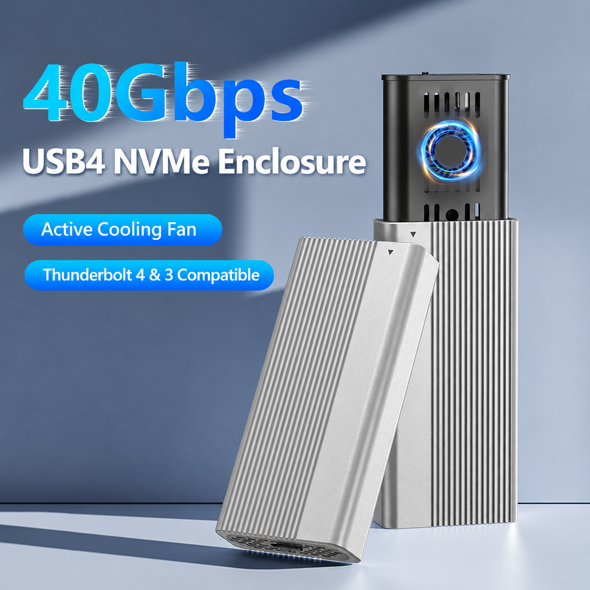 Meenova USB4 40Gbps M.2 NVMe SSD Enclosure with Cooling Fan, Tool-Free Aluminum Alloy & ABS Housing, Supports 2230/2242/2260/2280 and Up to 8TB