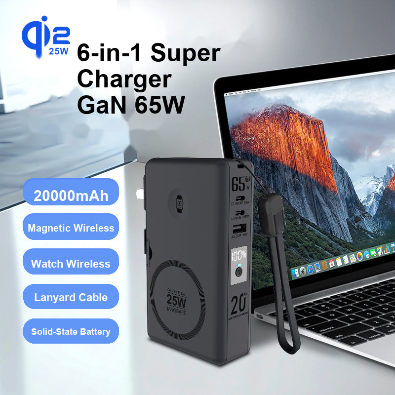 SolidPower T20 6-in-1 Qi2 Magnetic Power Bank & 65W GaN Travel Charger, 20,000mAh