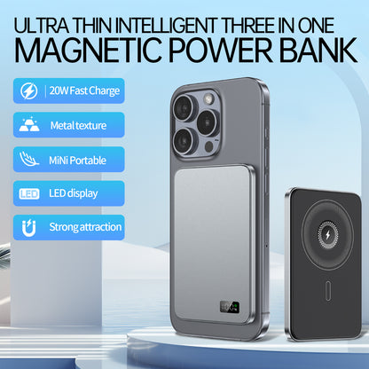 Meenova MagSafe Portable Charger, [Slim Profile] F20 Magnetic Power Bank,[Alloy-Made] 5000mAh/10000mAh Wireless Portable Charger, USB C Battery Pack 18W Fast Charging for iPhone 18/17/16/15/14/13/12, Samsung S25 S24, FCC/CE/CCC Certification