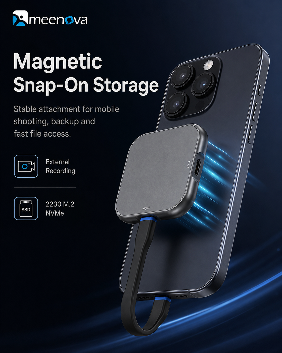 meenova Magnetic Snap-On Storage Series – 2230 M.2 NVMe SSD Enclosure / Magnetic Card Reader
